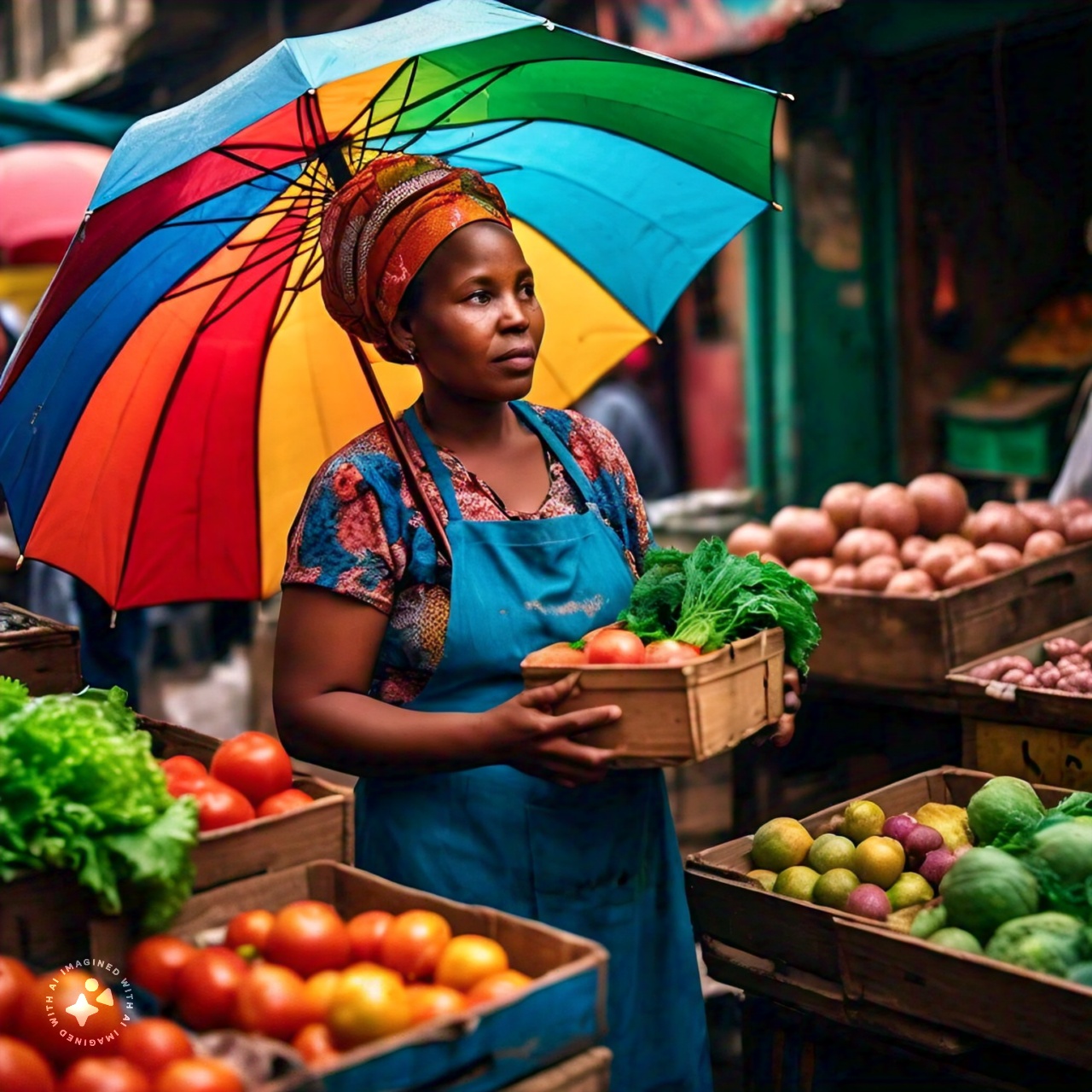 Mama Njeri the vendor selling vegetables in a Nairobi market