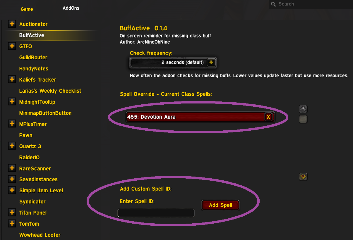 Screenshot: BuffActive UI