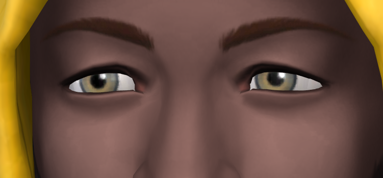 Dark skin, green eyes