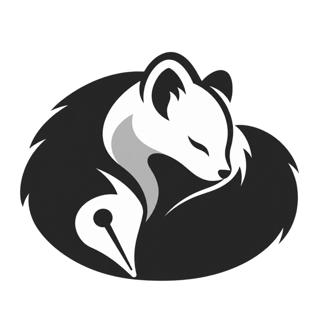 The Sable logo: a sable asleep, curled nose to tail, with a fountain-pen nib tucked into its body