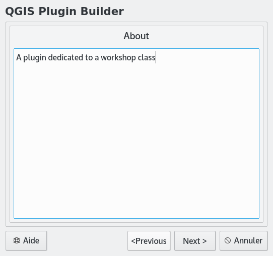 Plugin Builder, étape 2