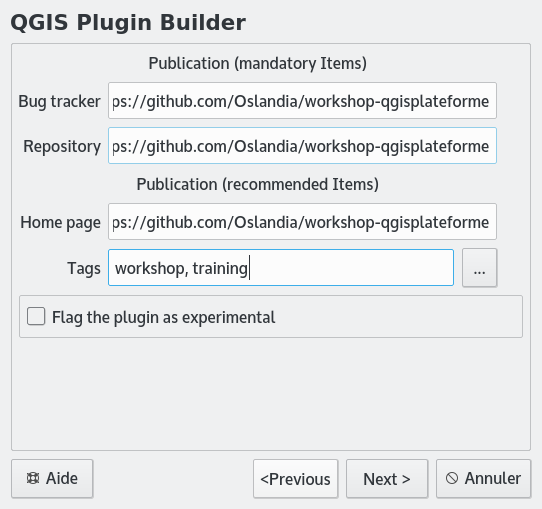 Plugin Builder, étape 5