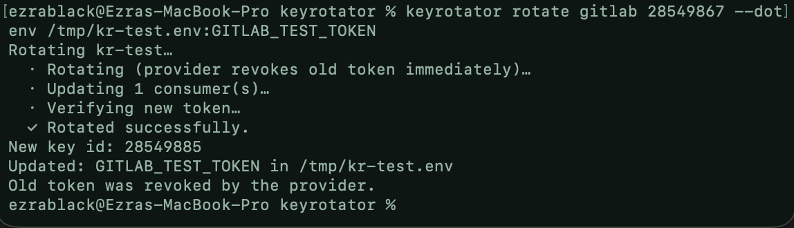 rekey rotating a GitLab token from the CLI