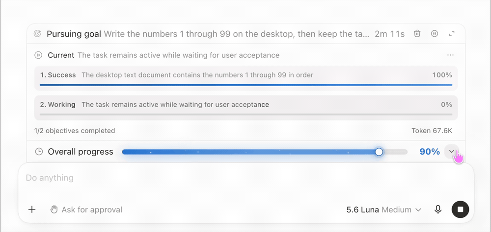 Codex Goal Progress in action