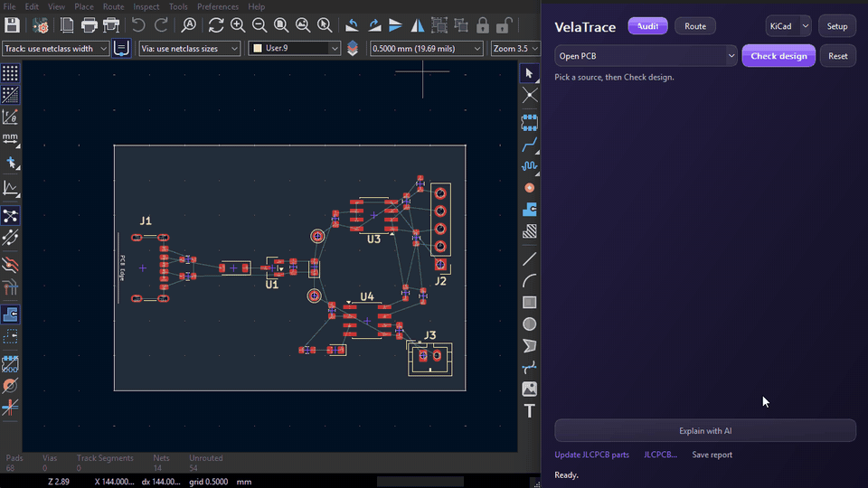 VelaTrace on the demo board