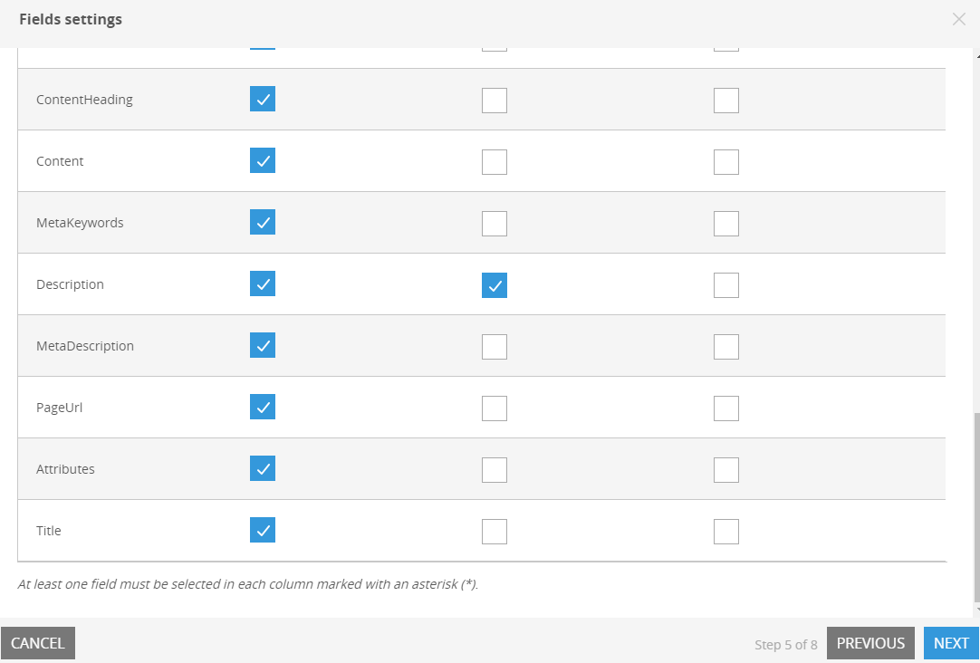 Columns searchability