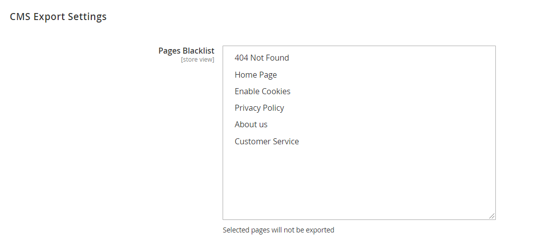 CMS Export Settings - using single channel CMS Export Settings