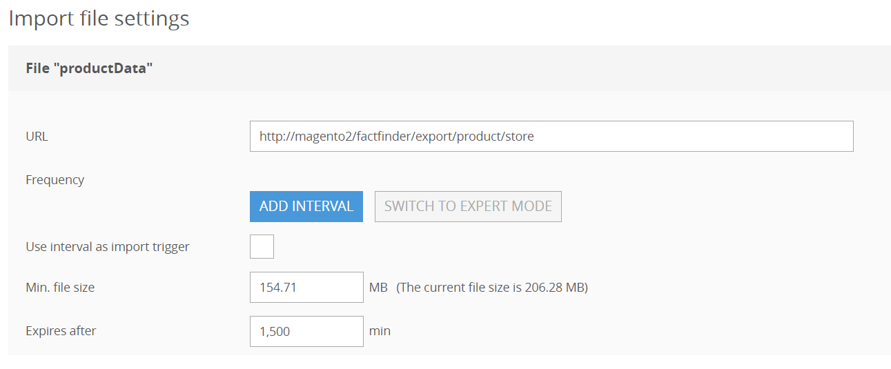 Import settings FACT-Finder Import settings