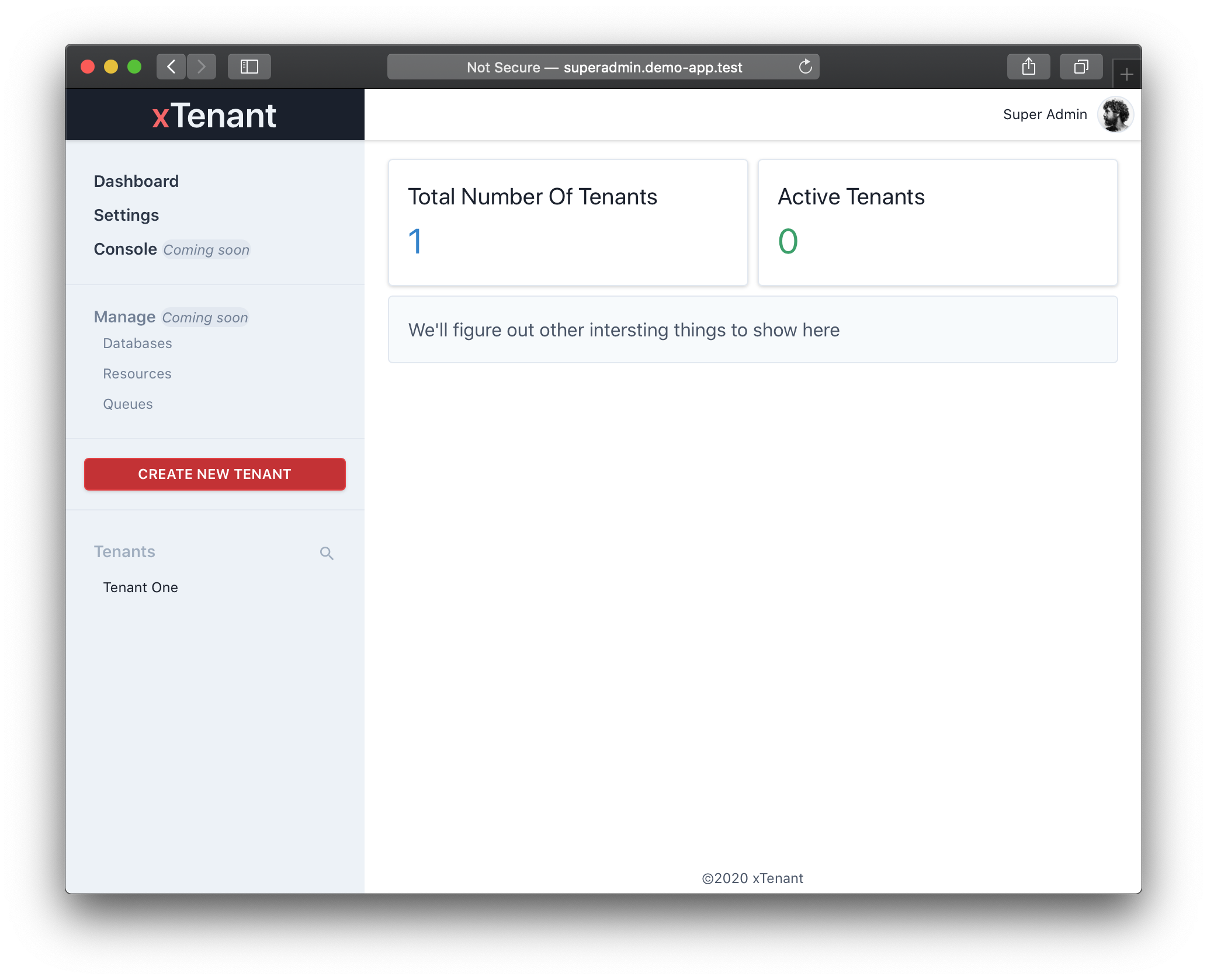 xTenant SuperAdmin Dashboard Web Interface