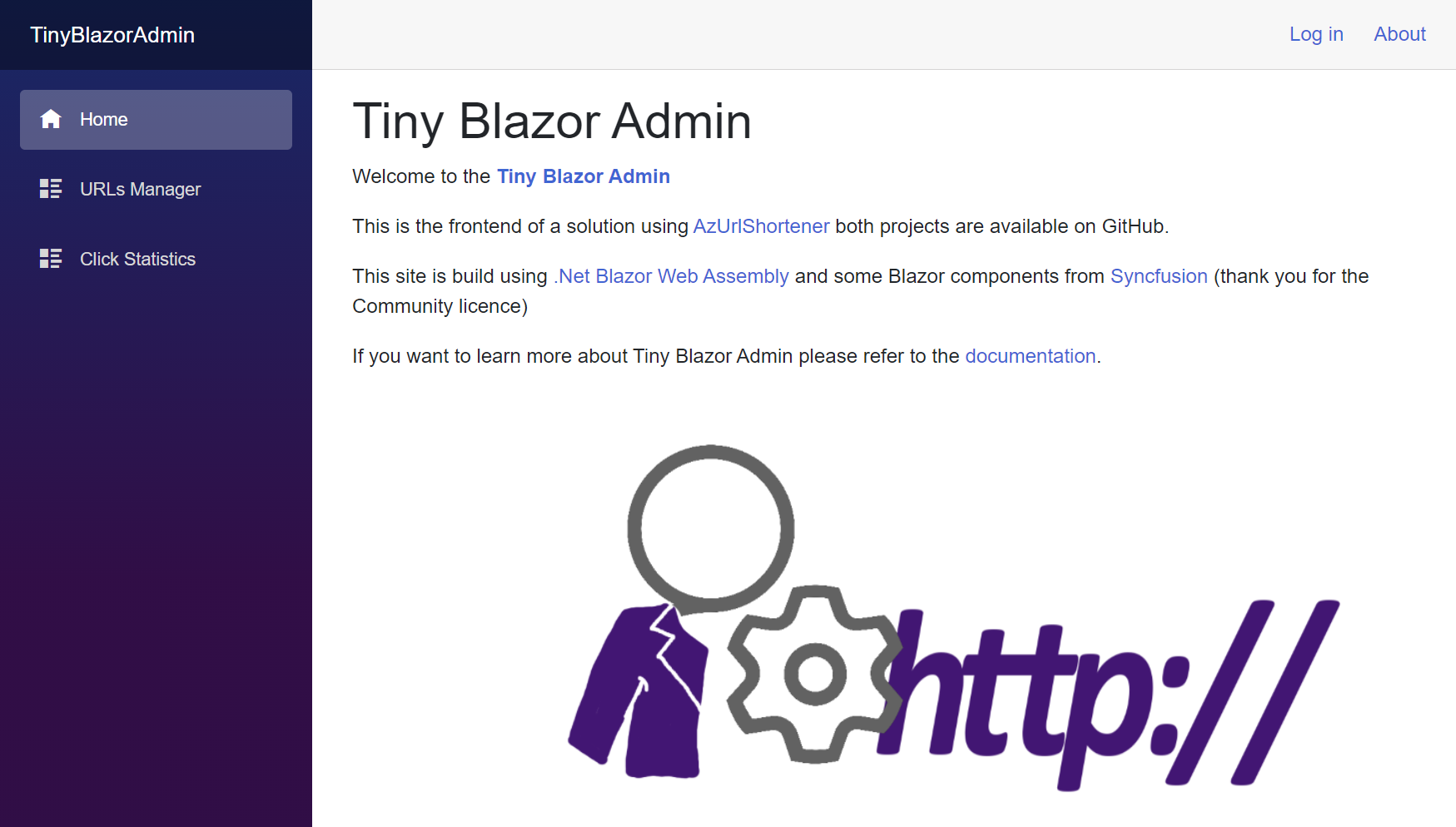 Tiny Blazor Admin home page