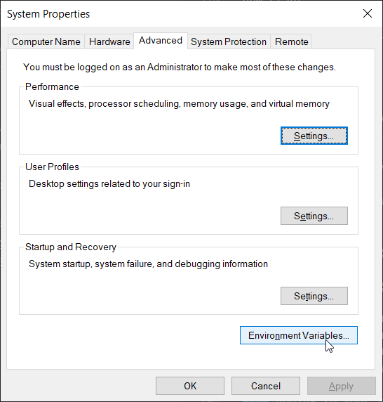 System Properties dialog