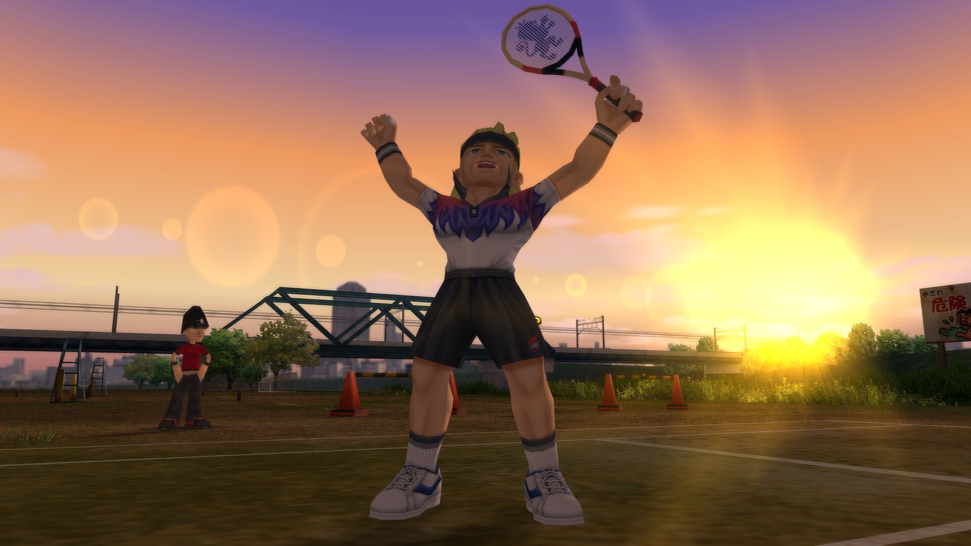 Celebrating at sunset on the river court
