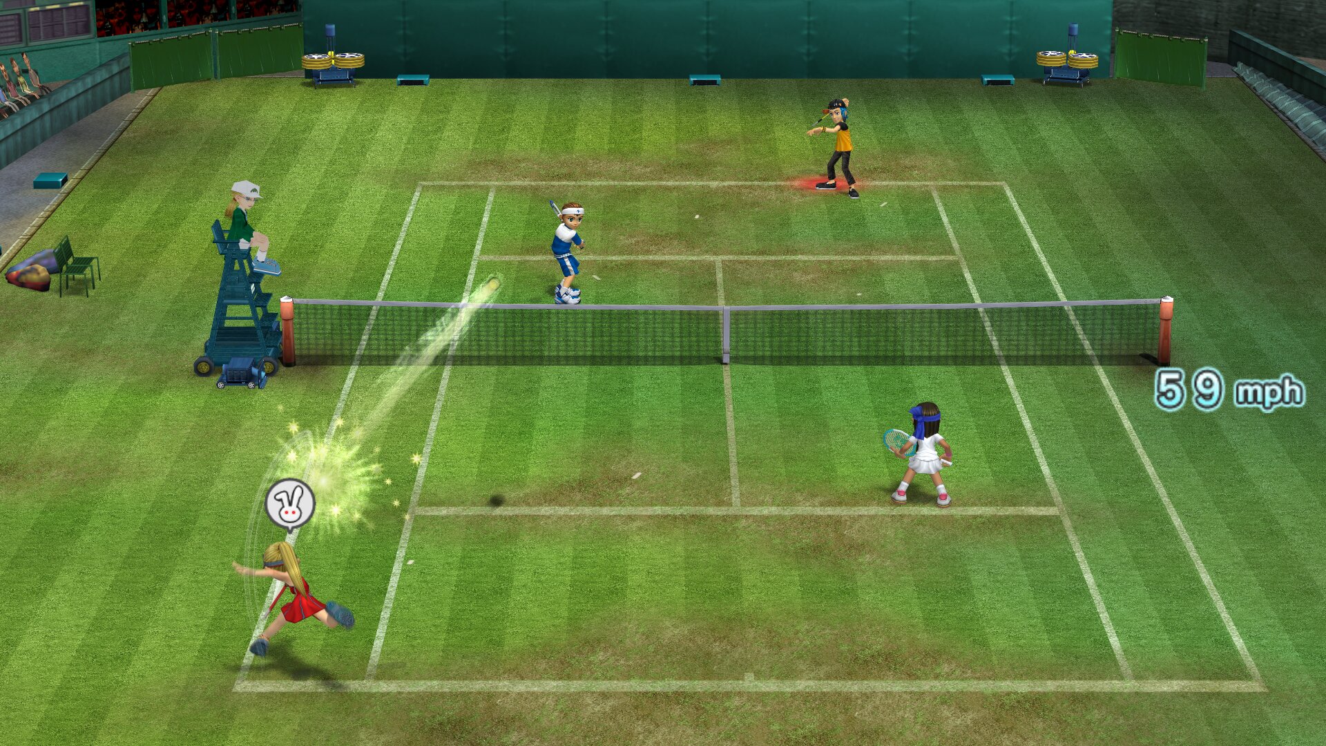 A rally on a grass court