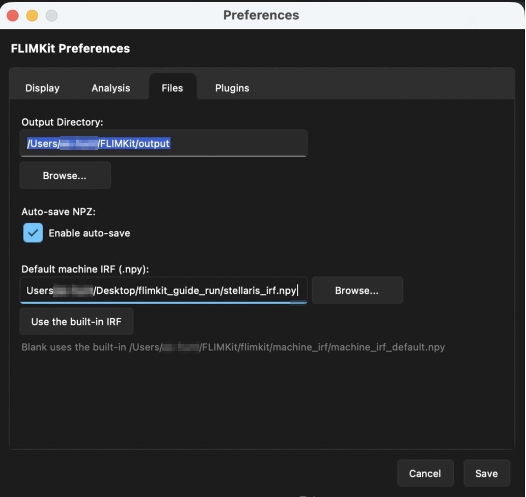 Default machine IRF in Preferences