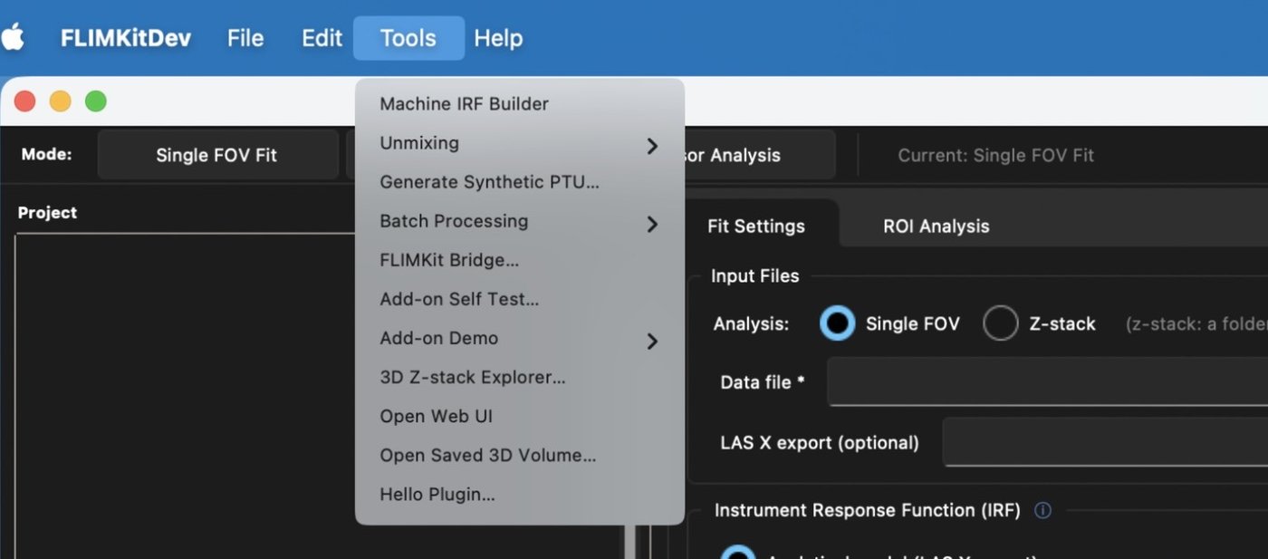 Tools menu with every add-on installed