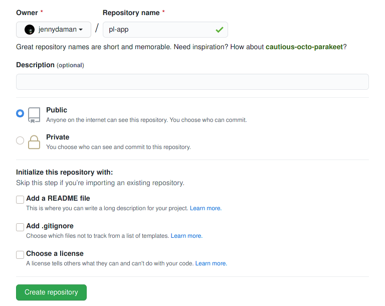 Screenshot of Github