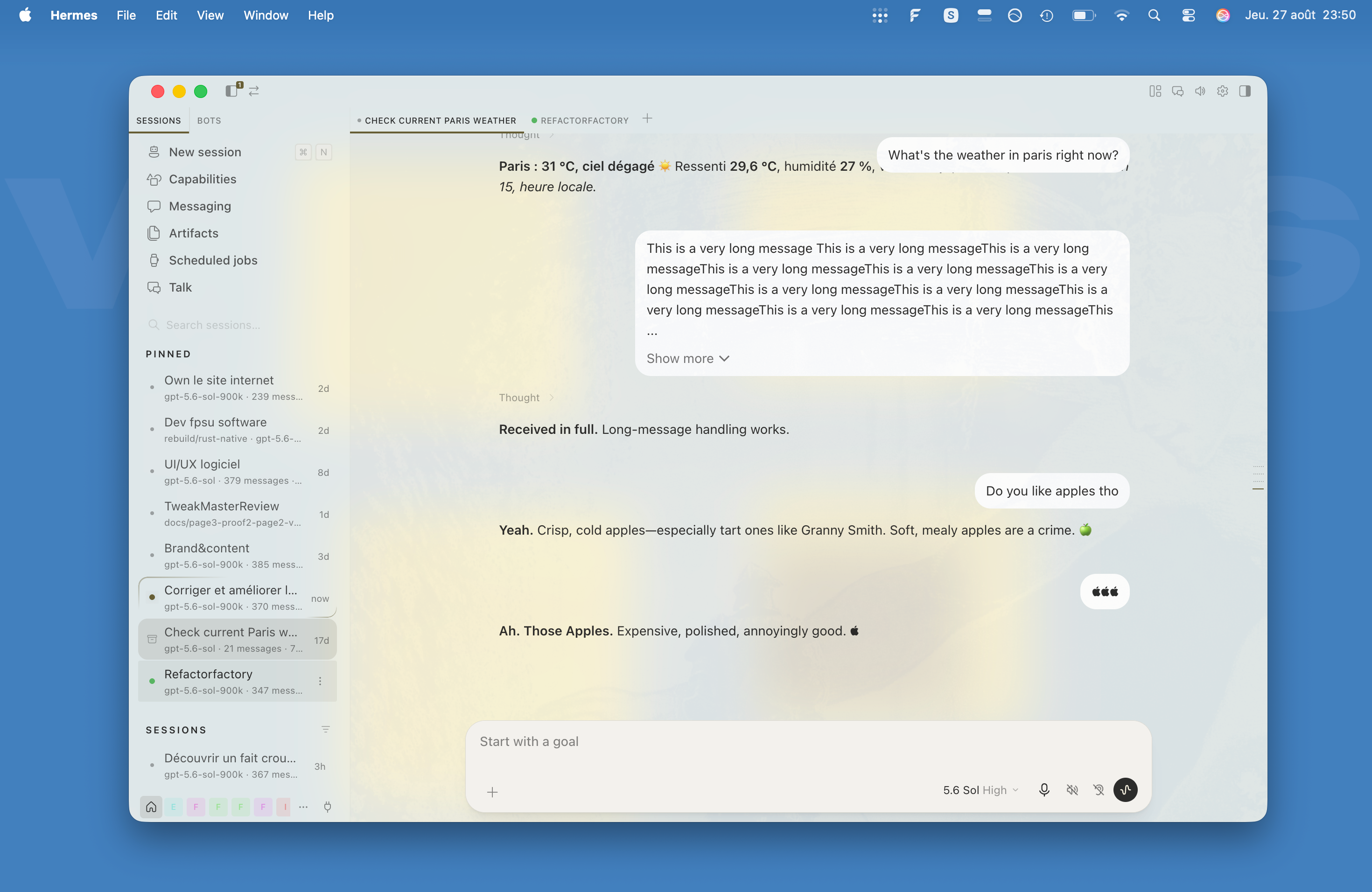 Codex Skin using a native Hermes theme with the Glass background