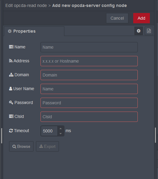 OPC DA server configuration