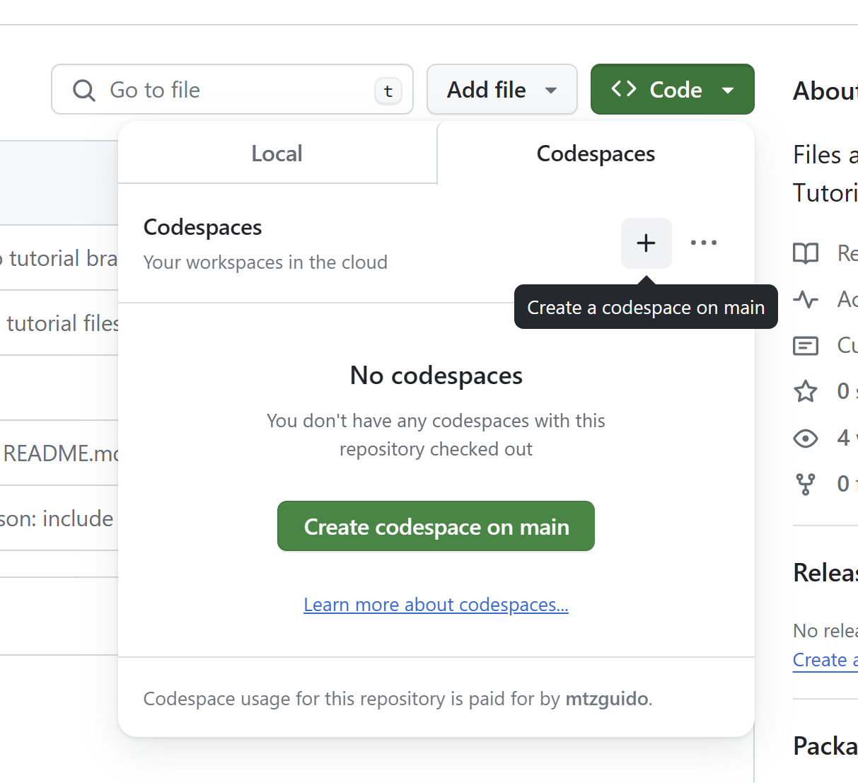 Creating a Codespace