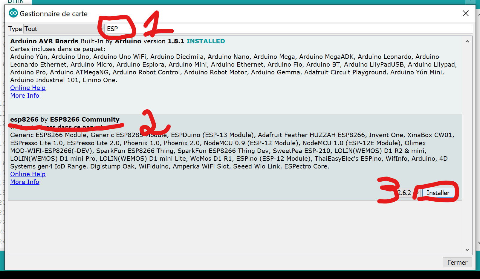 Installation des cartes ESP8266