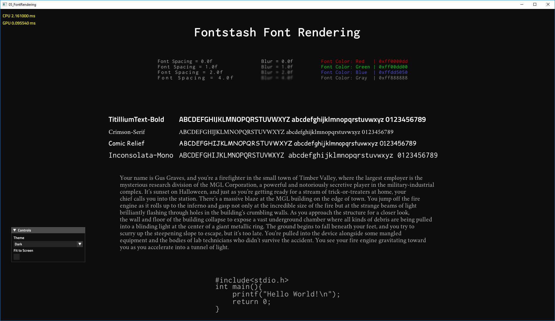 Image of the Font Rendering Unit test