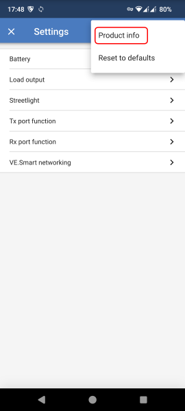 VictronConnect App Settings page