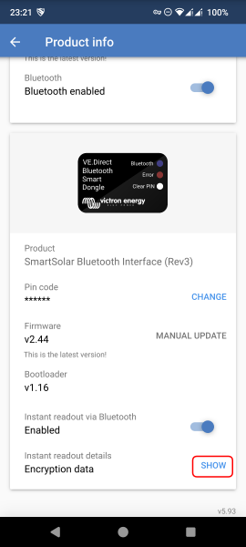 VictronConnect App Product info page