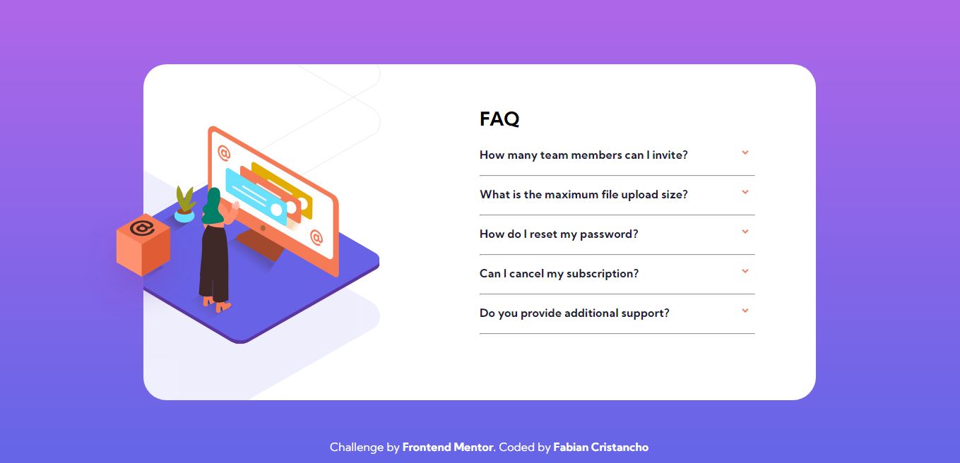 Design preview for the FAQ Accordion Card coding challenge