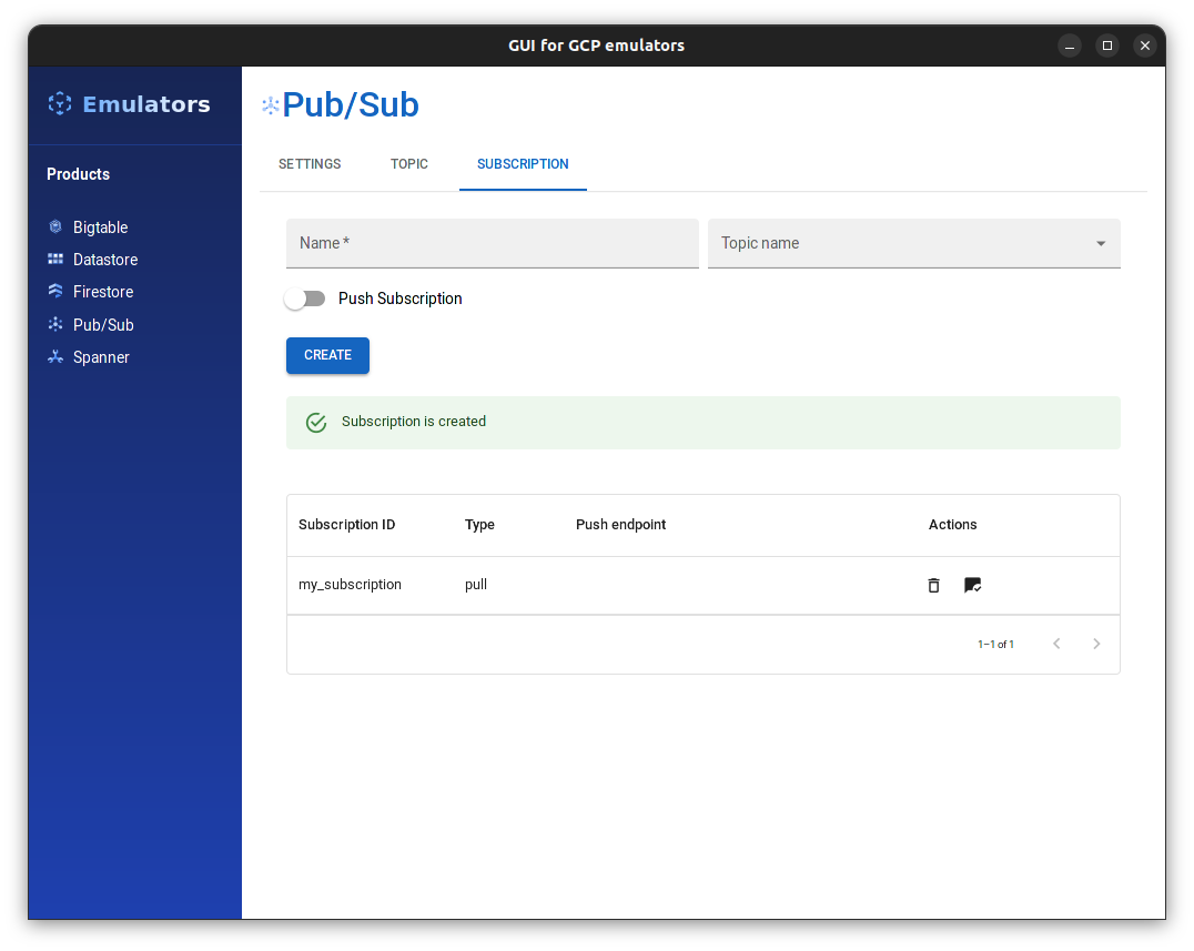 GUI for GCP - Pubsub subscription