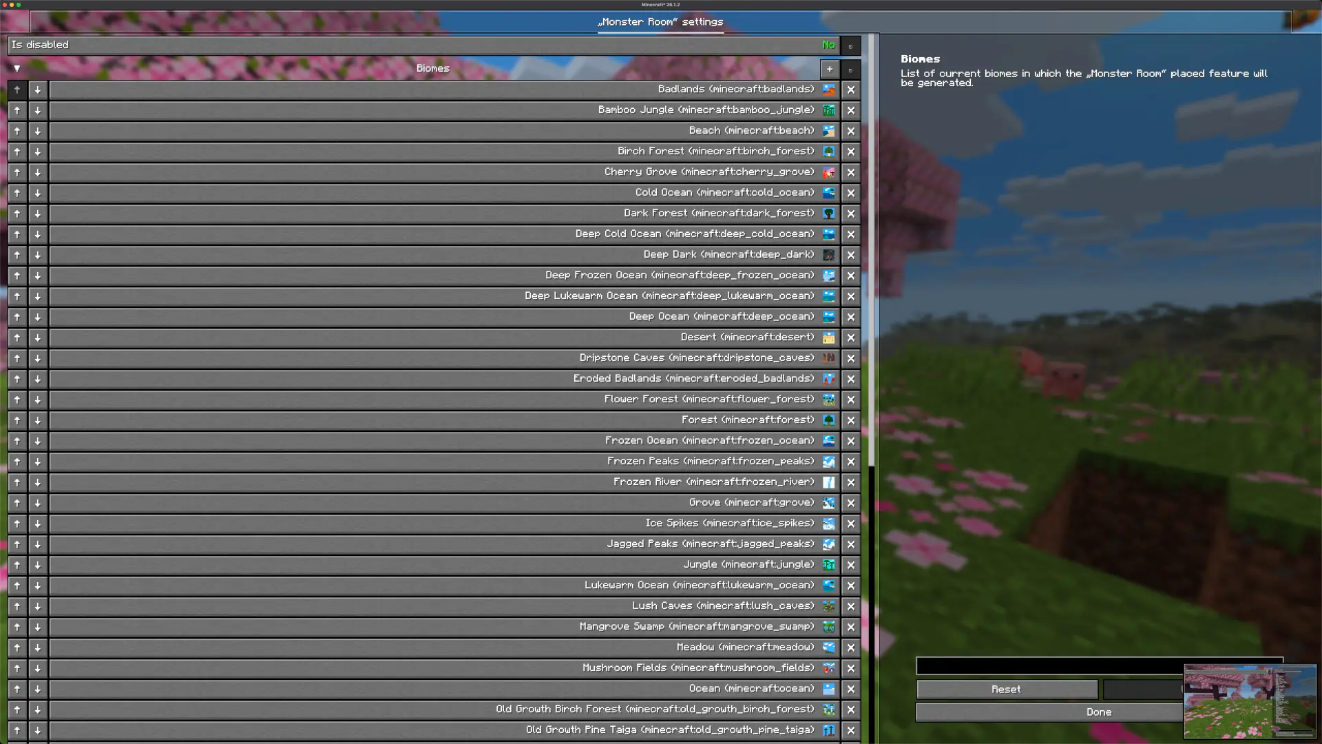 Placed features settings