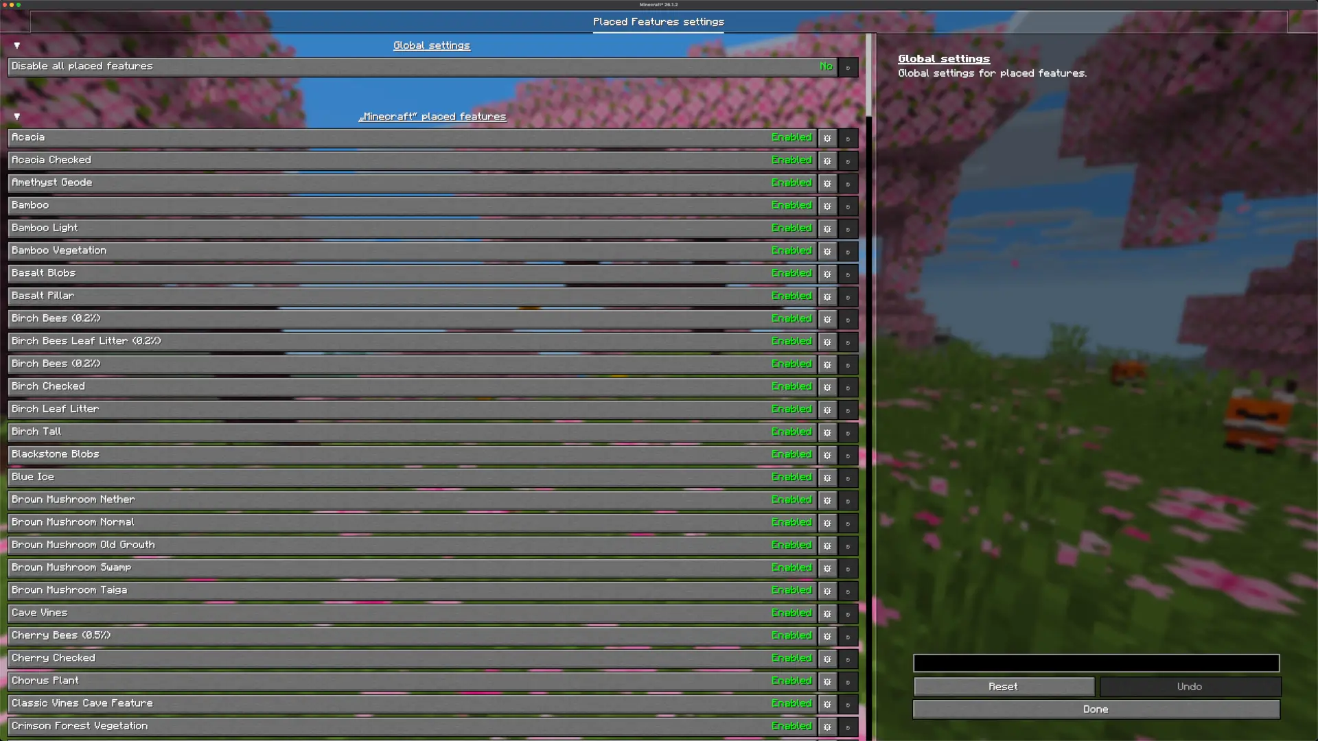 Placed Features Settings