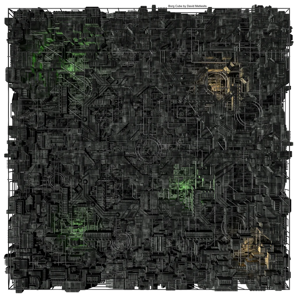 Top down rendering of a Borg Cube