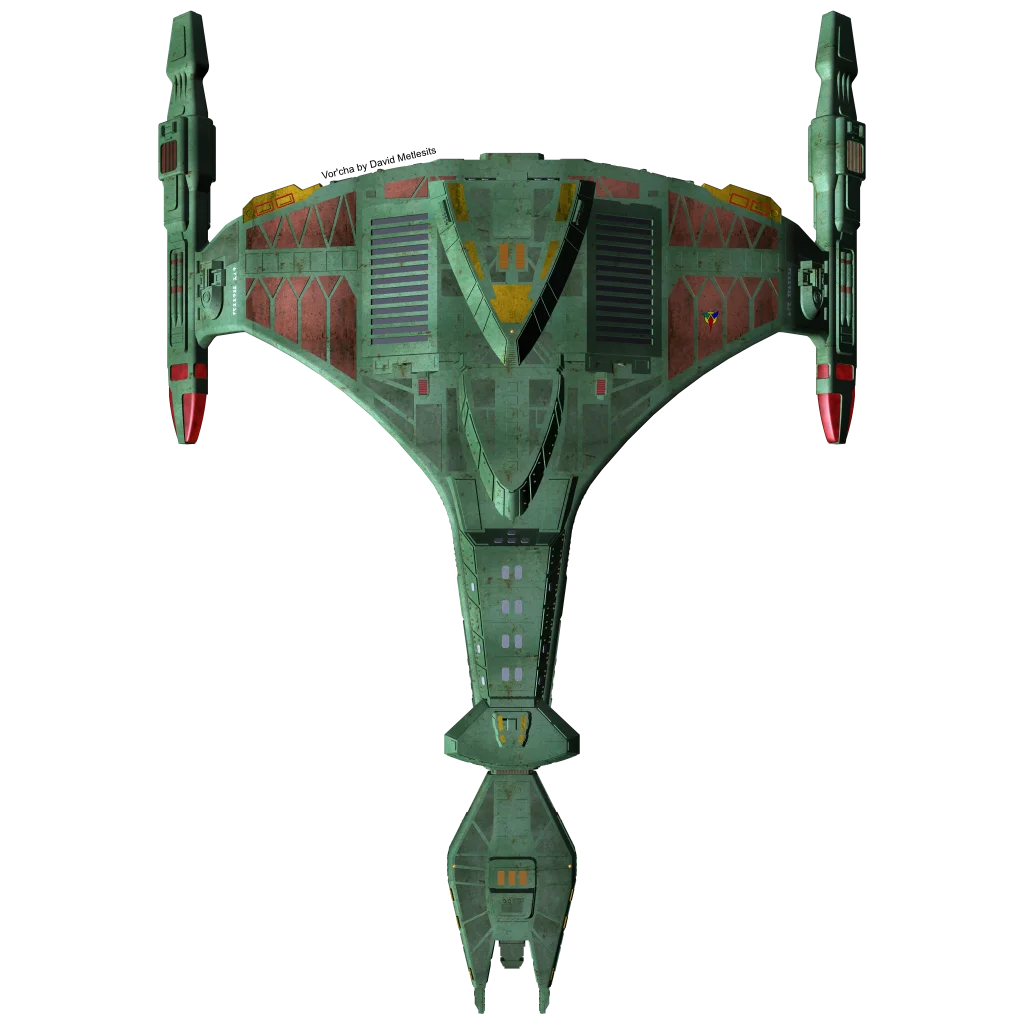 Top down rendering of a Klingon Vor'cha class battle cruiser