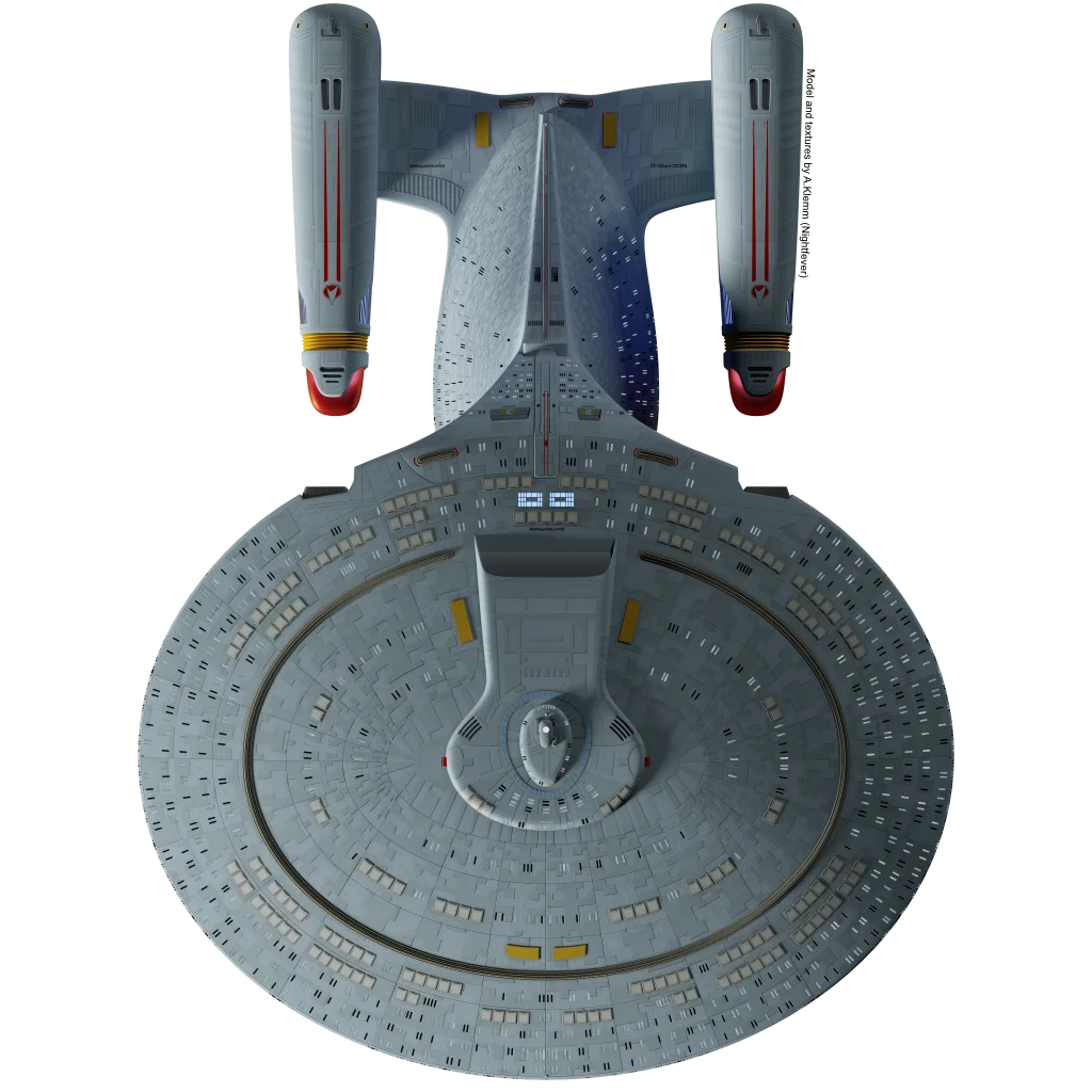 Top down rendering of a Federation Galaxy class starship