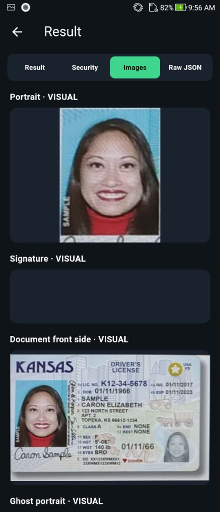 FacePlugin Document Reader — Images tab with portrait, signature, and document crops