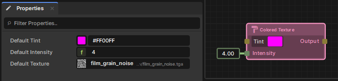 The default Texture property exposed in the Properties tab when the Custom Node is selected