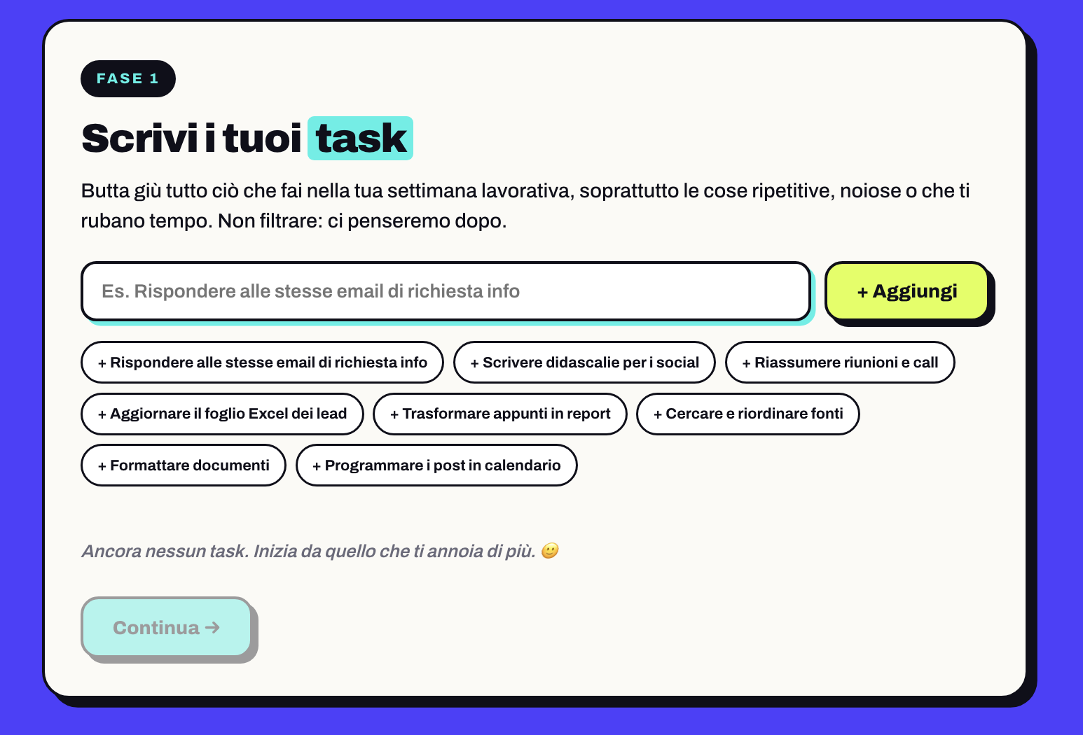 Anteprima del Task Detox, il tool gratuito per mappare i task ripetitivi