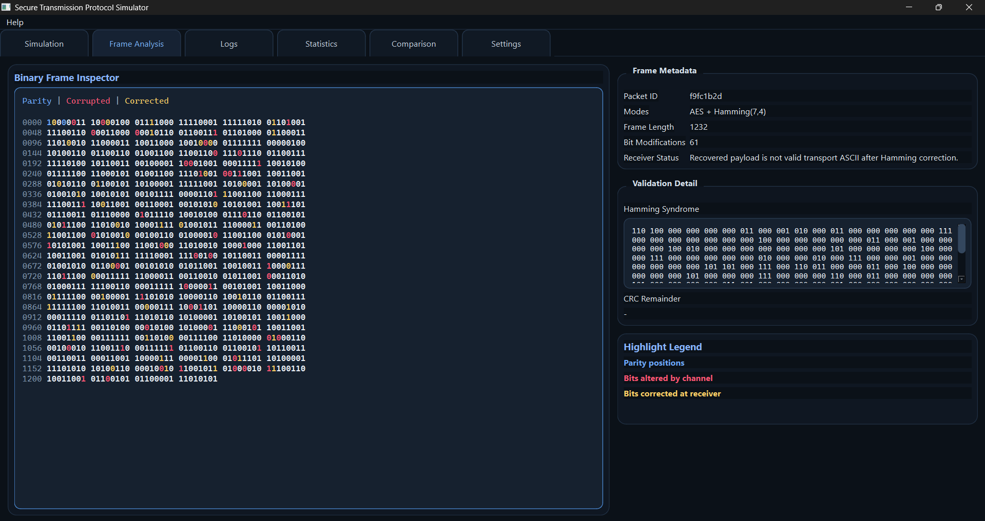 Binary frame inspector