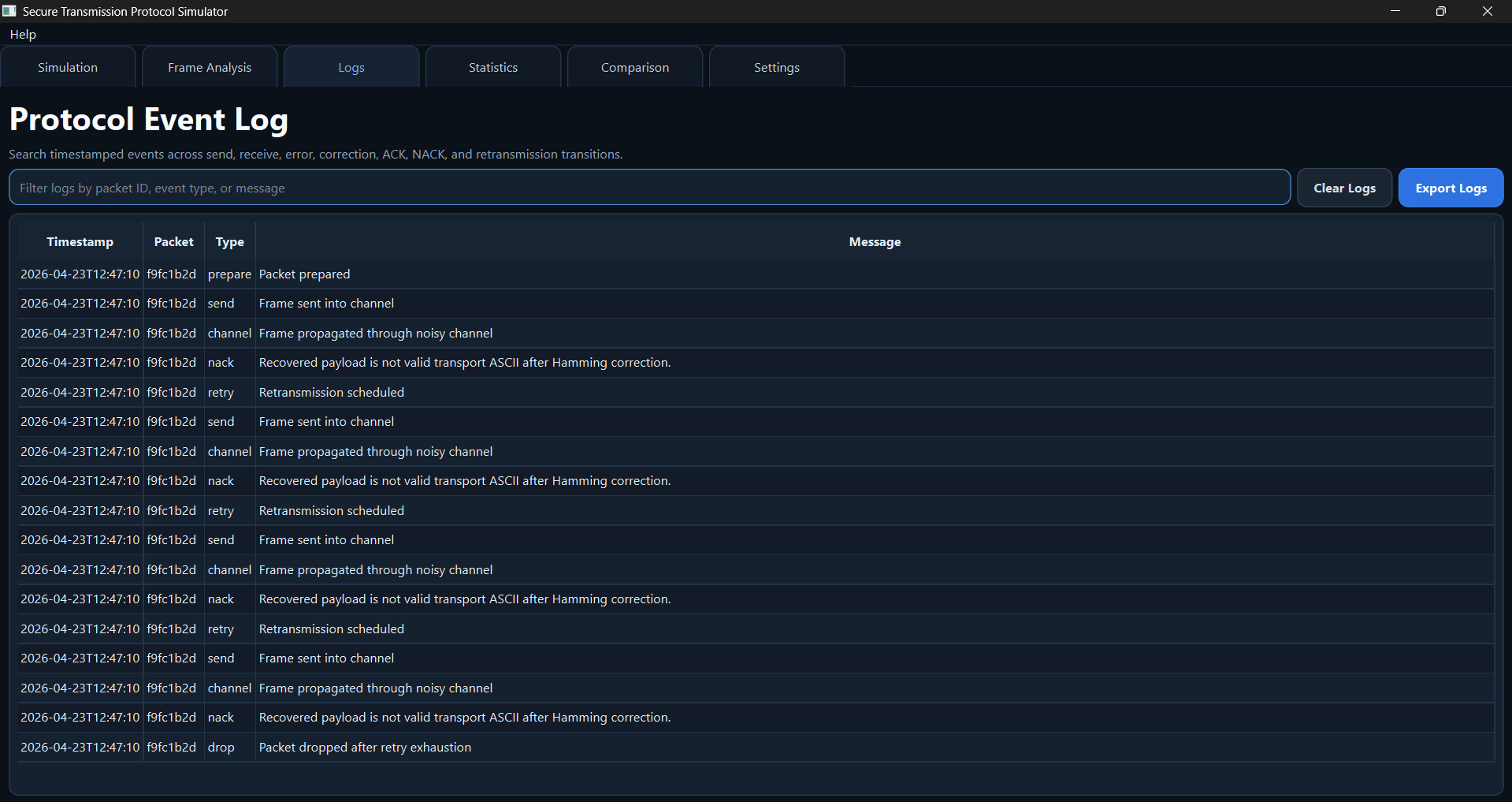 Protocol event logs