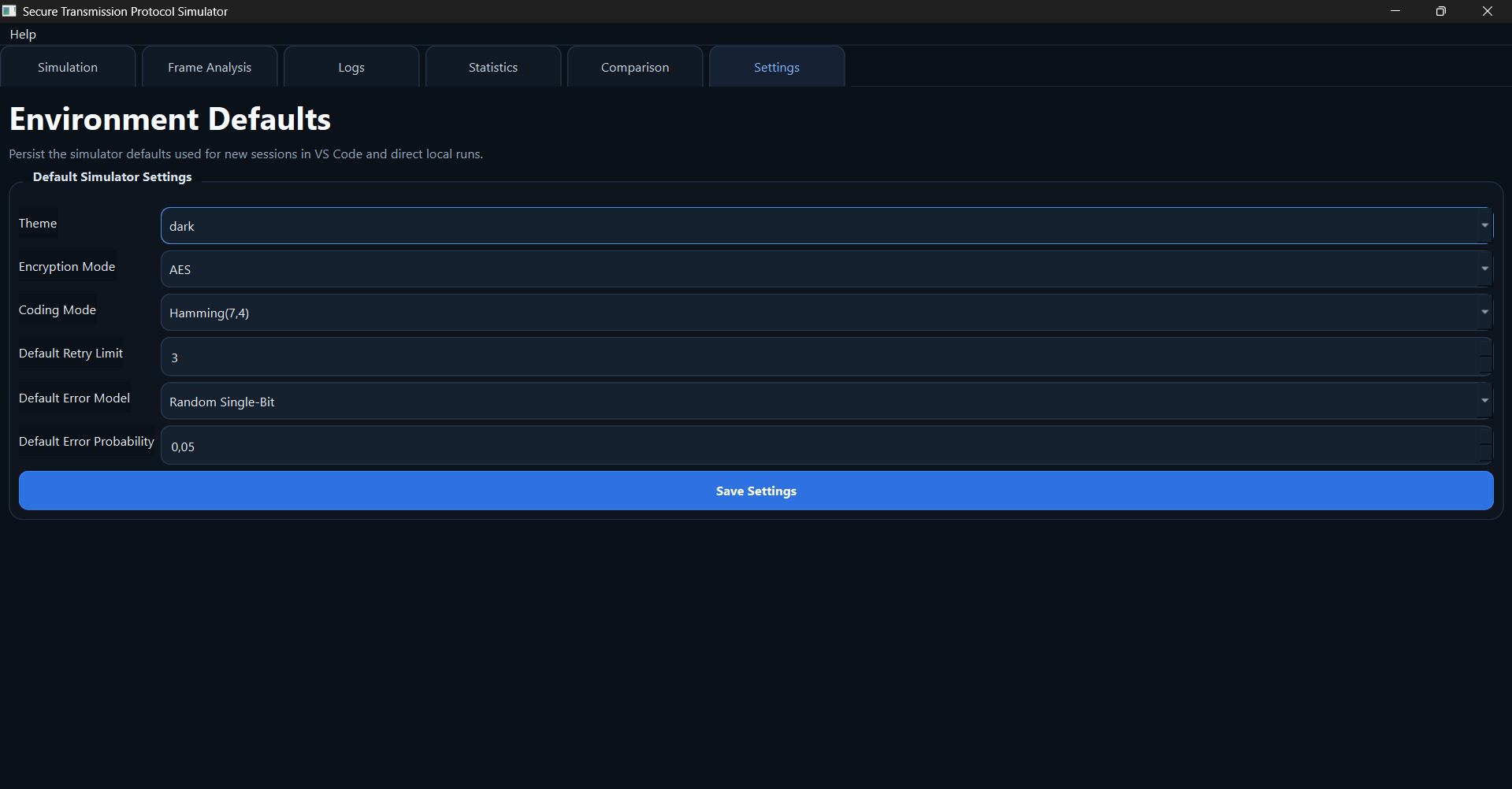 Simulator settings