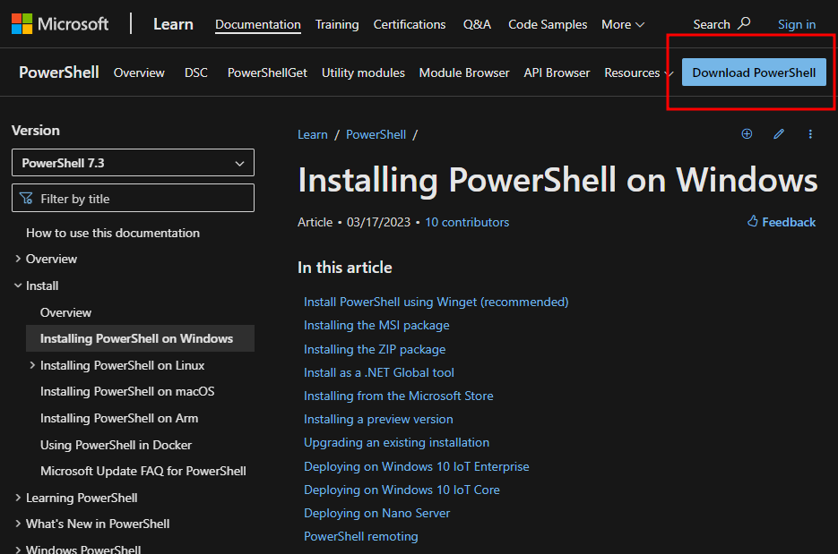 Download Powershell button