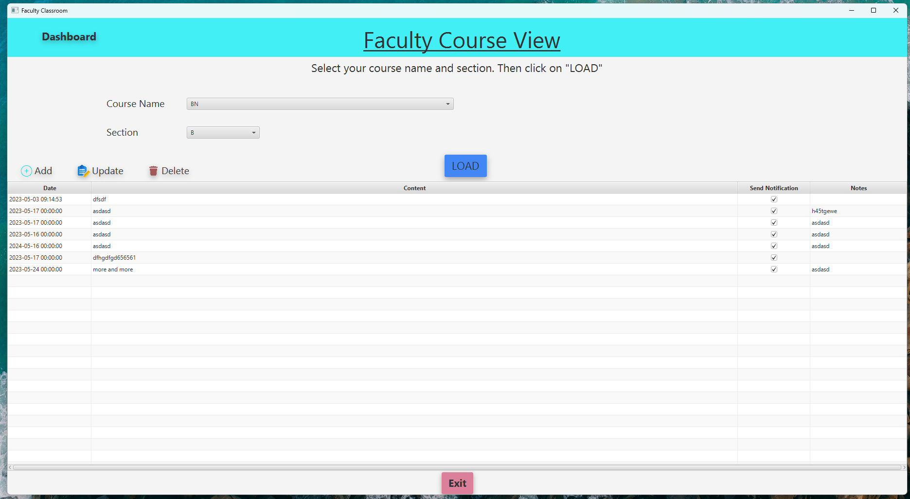 faculty course view