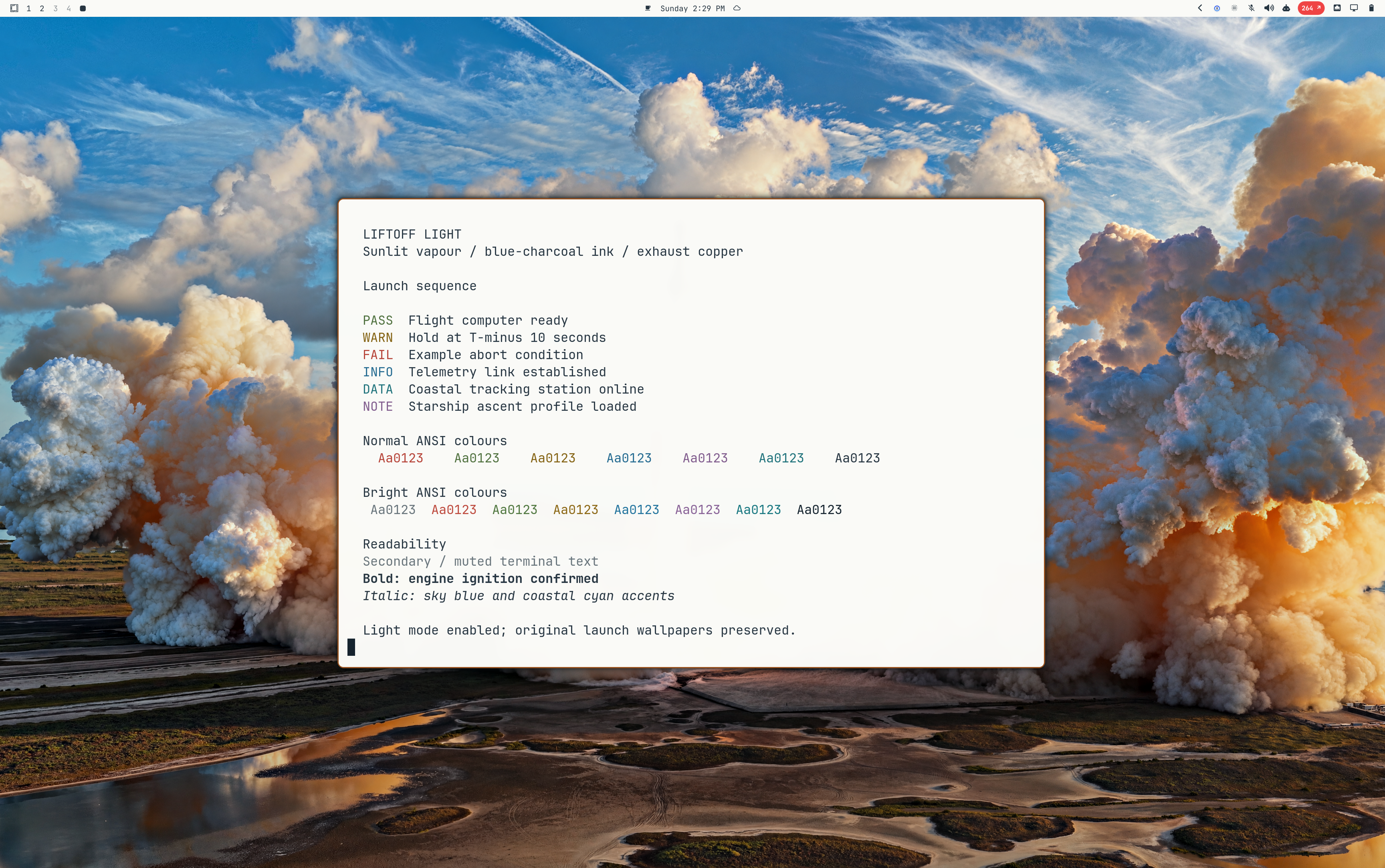 Liftoff Light on a live Omarchy desktop