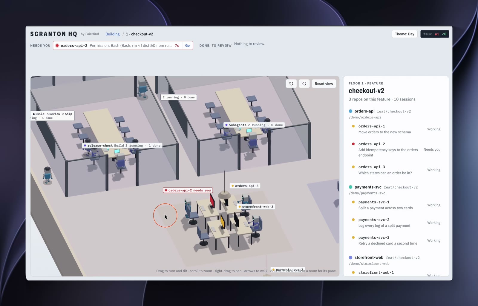 hopper-hq: the isometric office building with its sessions, meeting rooms and robots. Click to watch the demo video.