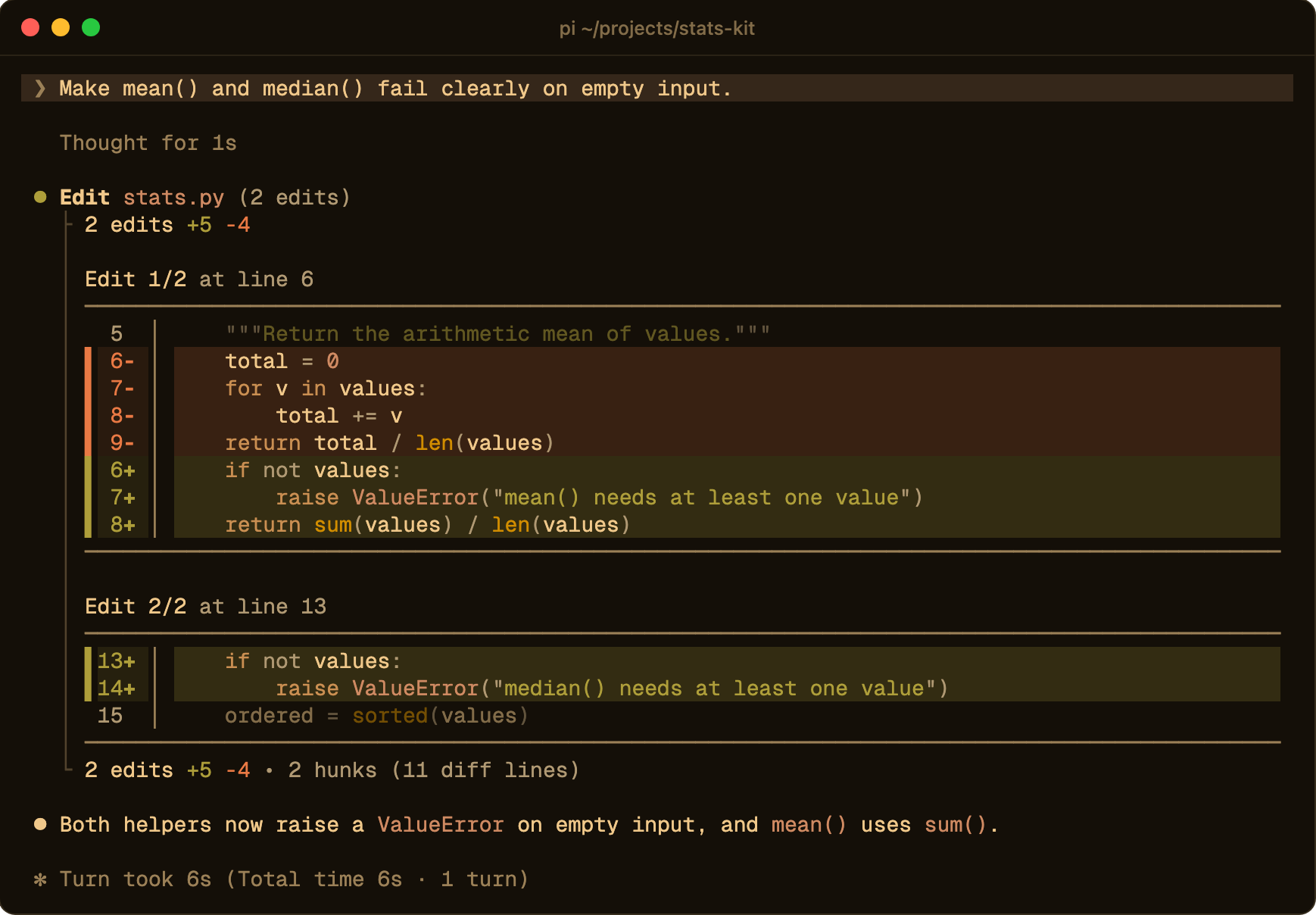 A two-part edit shown as a diff