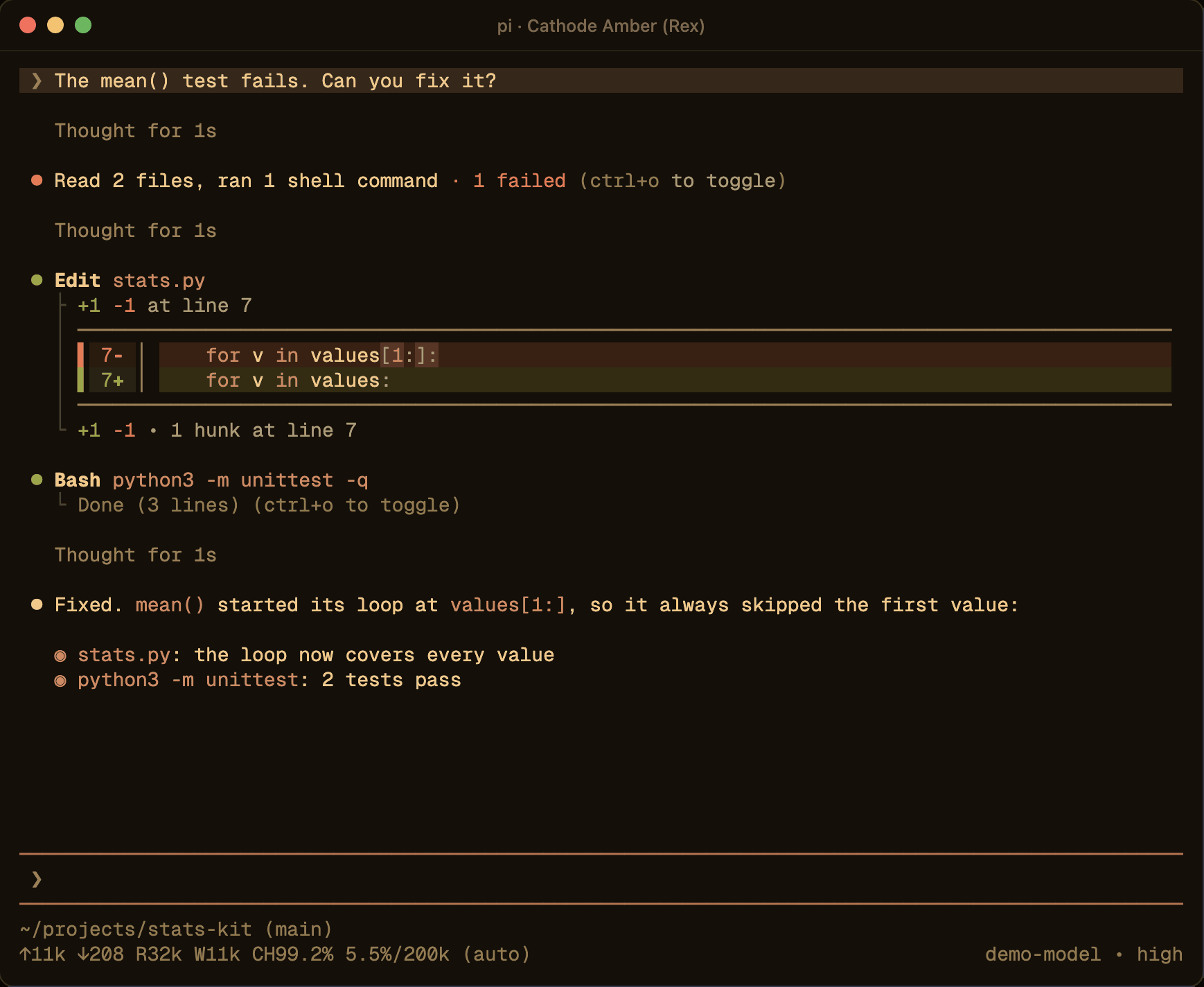 pi following the terminal through six themes