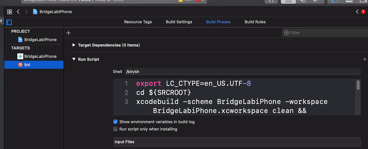 Xcode中创建lint的target