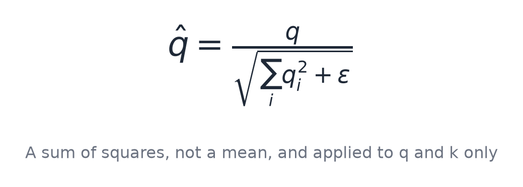 A sum of squares, not a mean, and applied to q and k only