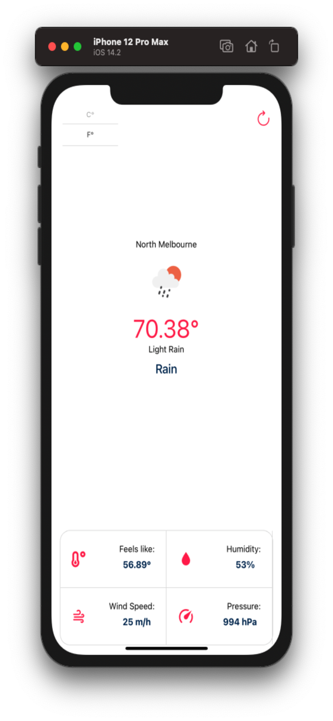 Weather Screen (Fahrenheit)