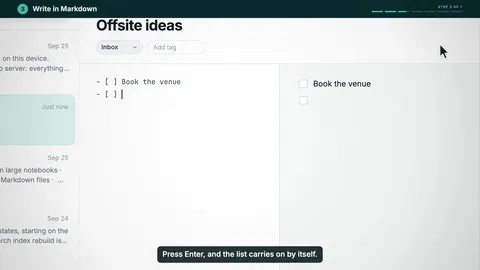 A drawn notes app with a Markdown checklist being typed.